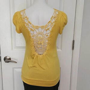 Yellow Capped Sleeve Crochet Top